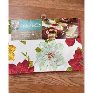 The Pioneer Woman Reversible Table Runner Watercolor Poinsettia/ Green Check NEW